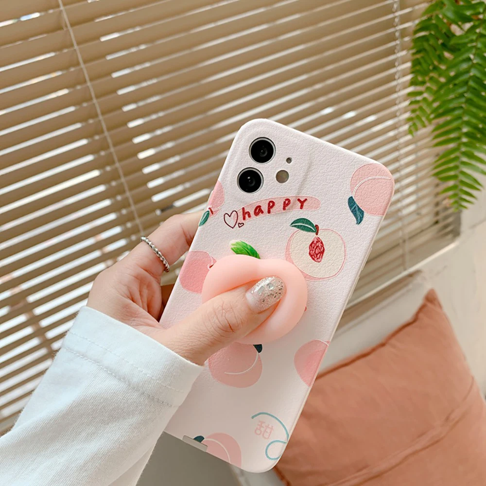 

Free Shipping 1 Sample OK New Design Decompression Three-dimensional Pinch Peach Phone Case With Phone Stand For iPhone Cover