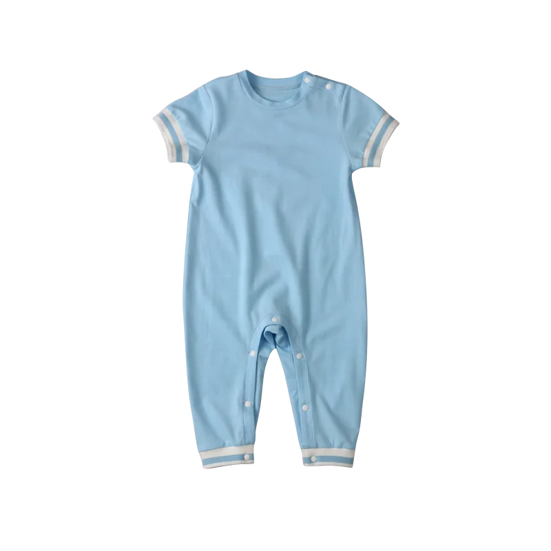 

Short Sleeve Summer Custom Logo Printed Solid Color Toddlers Baby Onesie Knitted Romper Bodysuit, Picture
