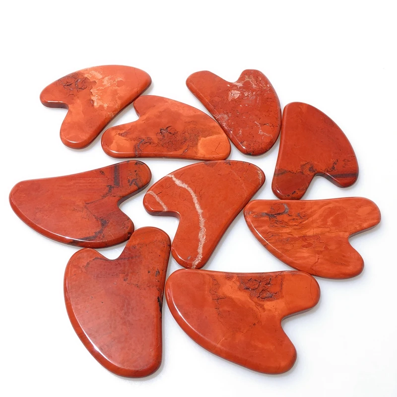 

Hot Selling heart Shape Scraping Massage Tools Natural Red Jasper Guasha Board for SPA Acupuncture Treatment