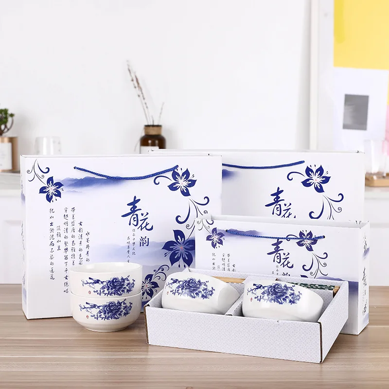 

Chinese blue and white porcelain bowl set wedding return will sell custom gift bowl