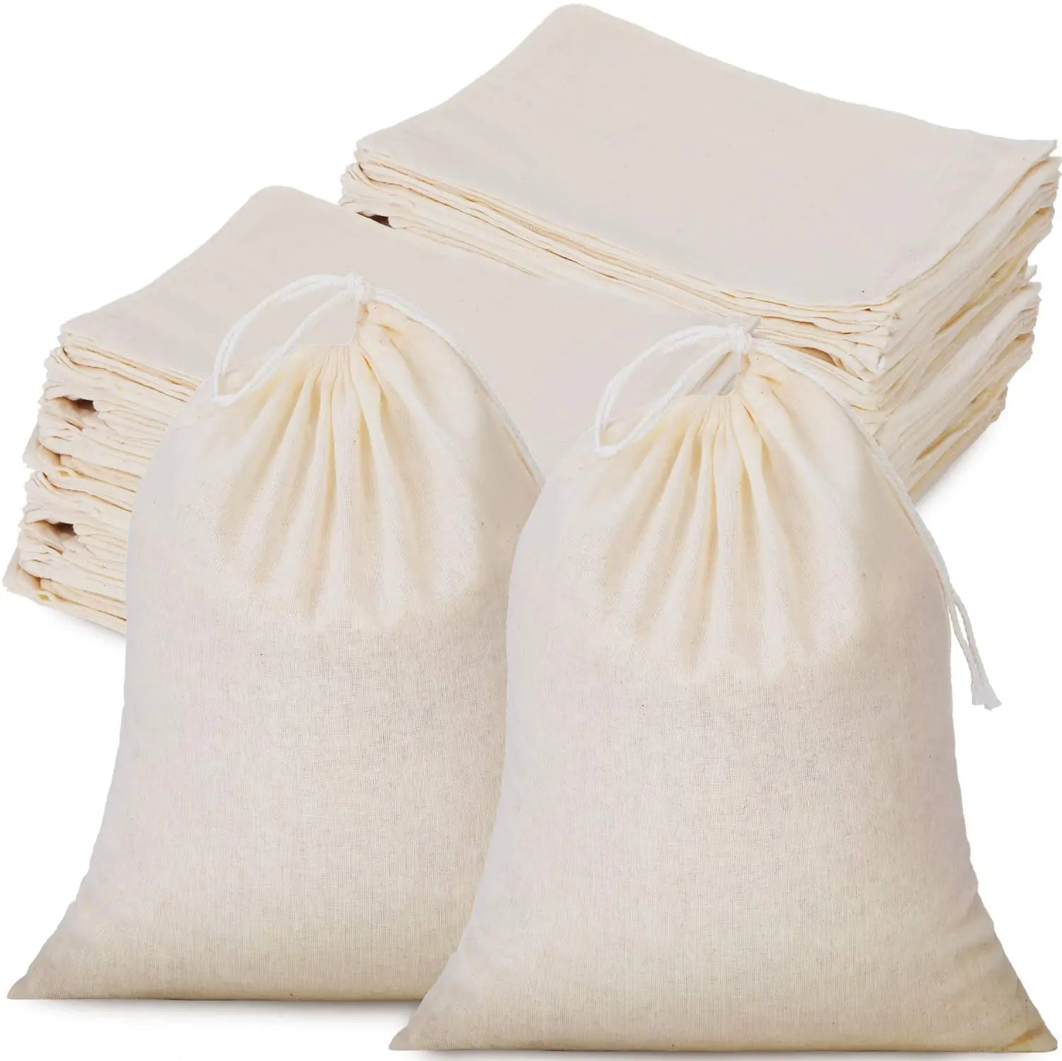 

High Durability Directly Supply Organic Recycled Cotton Drawstring Bag Christmas Gift, Natural