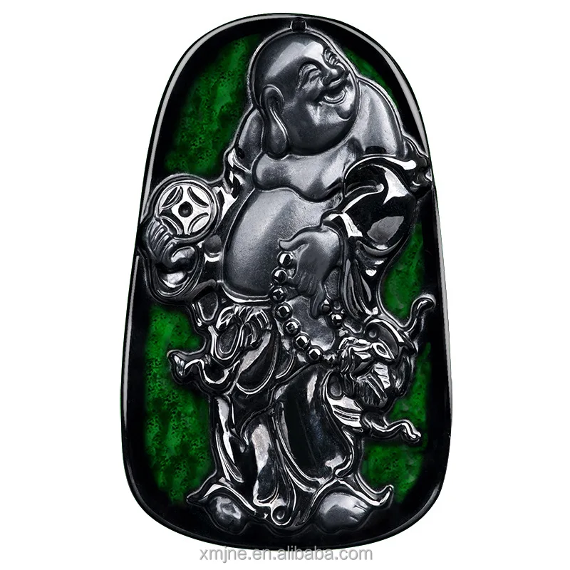 

Certified Grade A Natural Jadeite Ink Jade Buddha Gong Maitreya Buddha Pendant Ice Seed Jade Graphite Jade Laughing Buddha 2