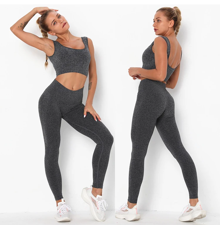 2022 Fitness Seamless Yoga Set  Solid Crop Top+Long Pant Athleisure Women Suit Gym Sports Bra+Legging Two Piece Set Sportswear
