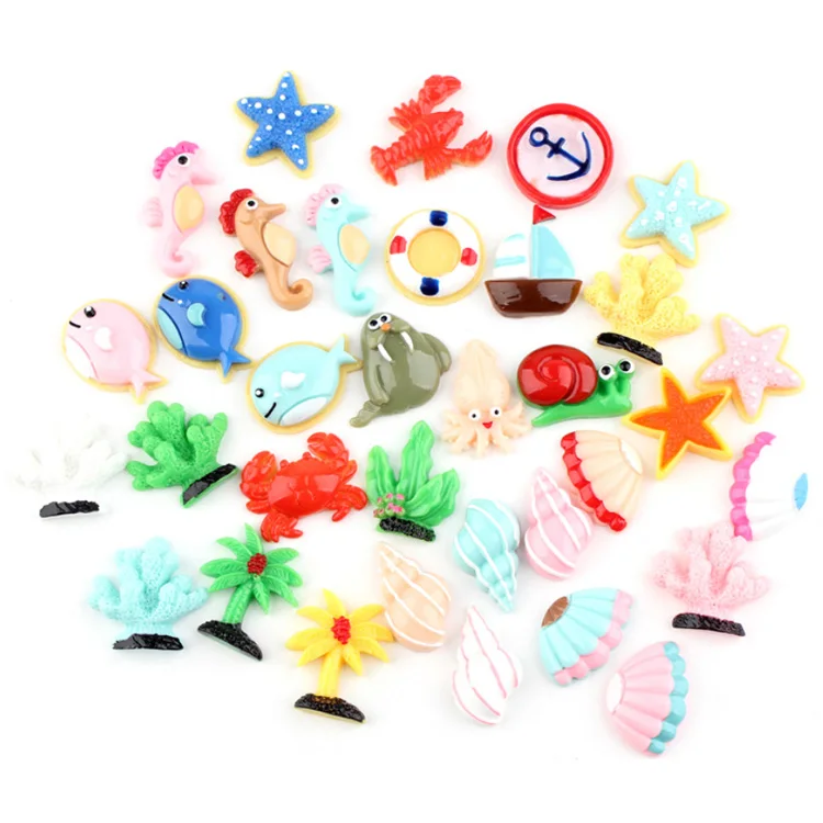 

hot sale ocean life sea horse crab octopus coral starfish flatback resin slime decoration for kids play