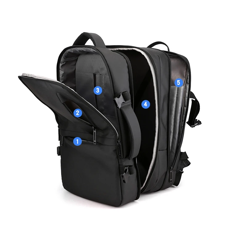 

Expandable Multi compartments Large capacity Laptop Backpack With USB Charging Port, Black/grey
