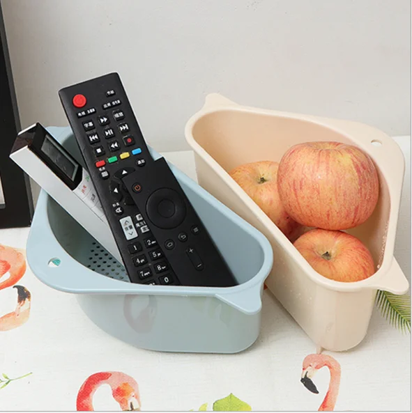 

Kitchen supplies vegetables and fruit drain storage basket triangle basket wash and claning, Blue,yellow,pink,clear