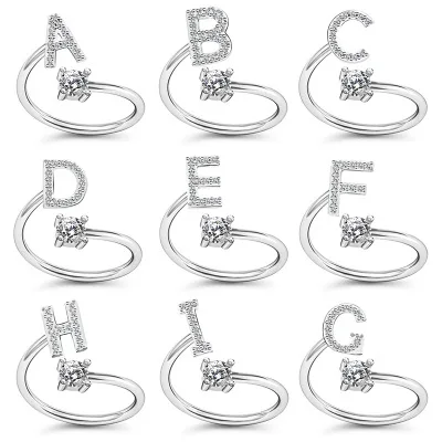 

Adjustable Rhinestone A - Z Letters Initial Name Stackable Ring Alphabet Rings