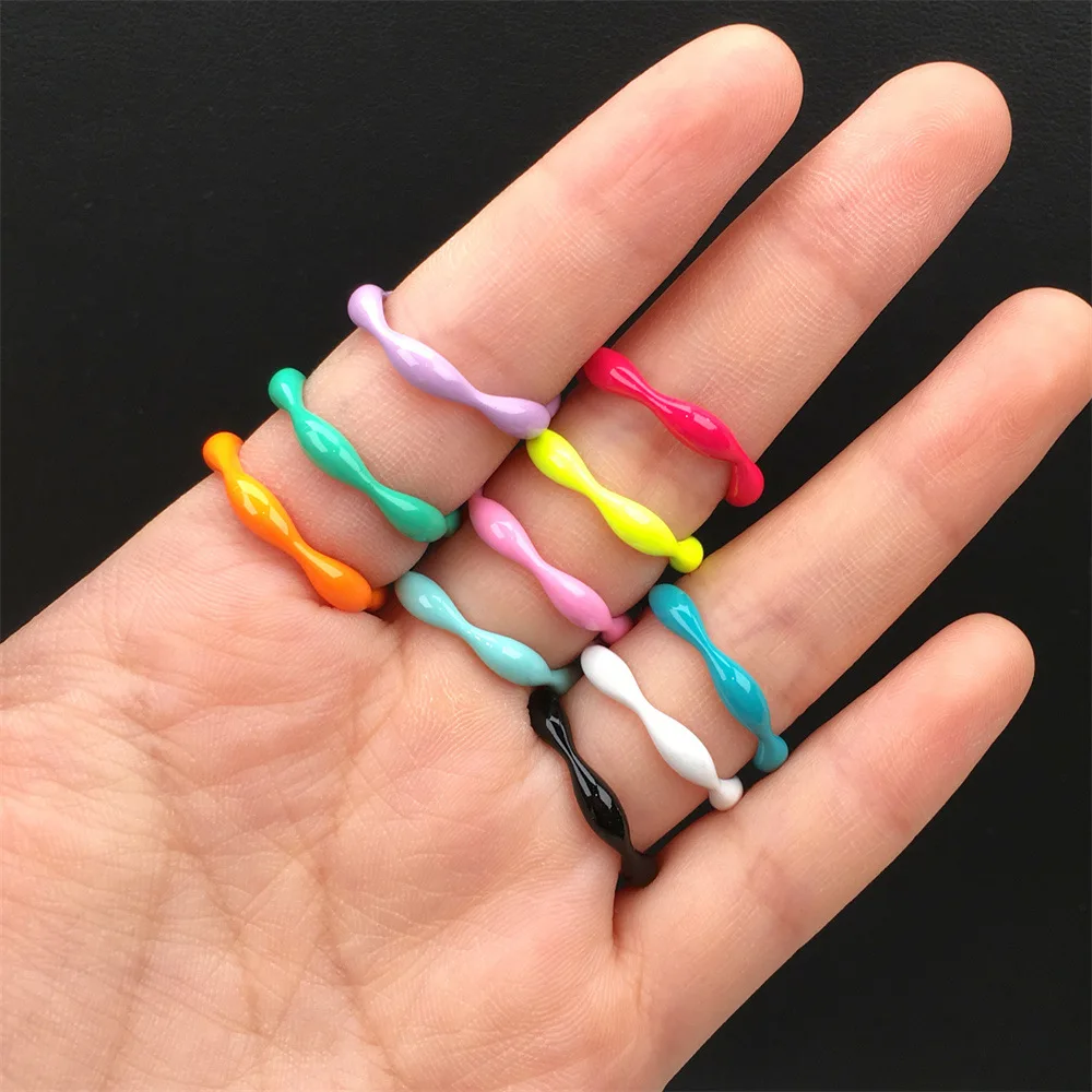 

Y2K Retro Thin Stackable Irregular Shape Open Rings Candy Color Painted Wavy Geometric Rings