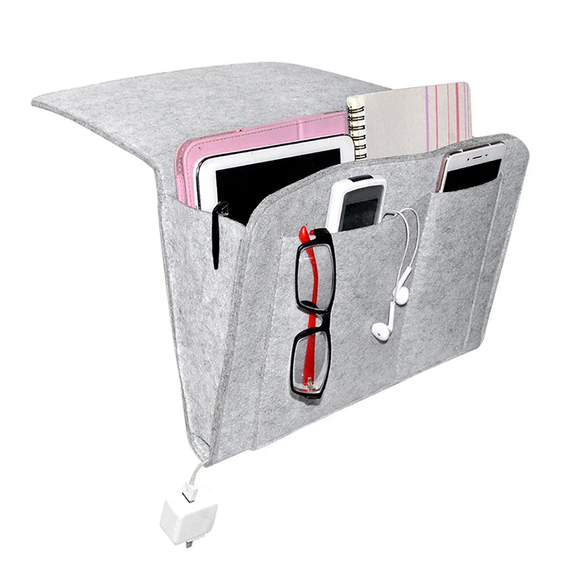 

caddy is a sofa & desk hanging storage bag. felt bed bedroom organizer designed for charging cables and earphones, Customized color