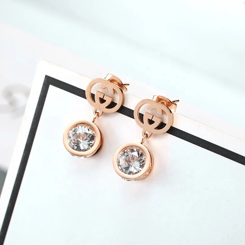 

Wholesale exquisite jewelry earrings 316 stainless steel dubai 24k gold jewelry earrings ladies surgical steel diamond earrings, Picture shows