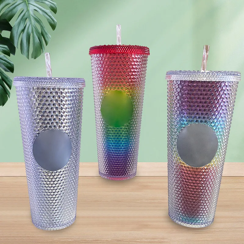 

Laser Holographic Multicolor Spot 16oz 24oz Double Wall Crystal Plastic Acrylic Crystal Rivet Double Wall Cup