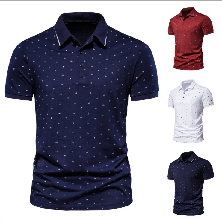 

2021 New Solid Color Printed Business Polo Shirt Men Short Sleeve shirts Homme 3XL