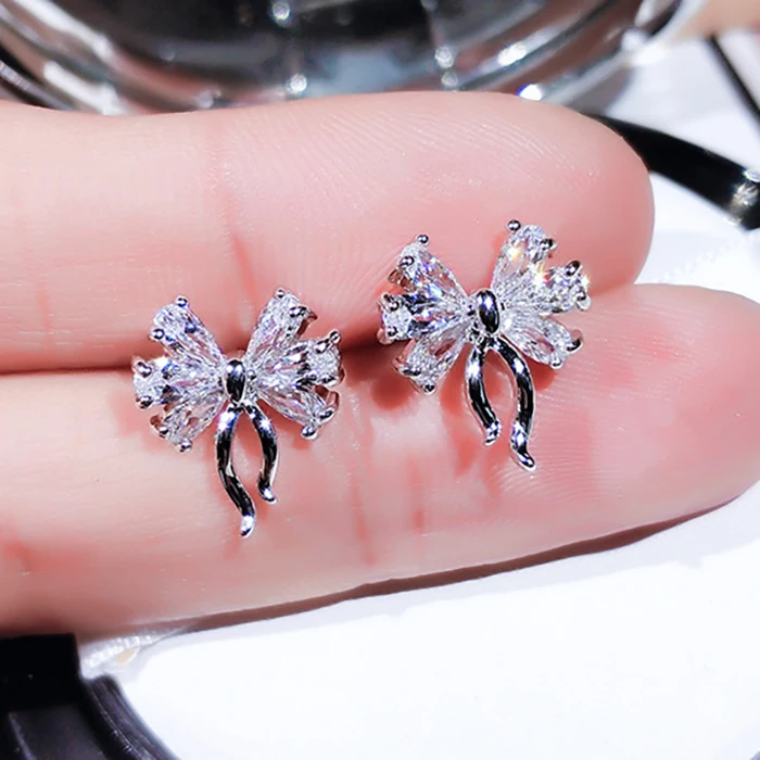 

CAOSHI Female Unique Creative Designer Super Shining Micro Zircon Fancy Cute Bow Knot Wedding Bridal Stud Earrings Women