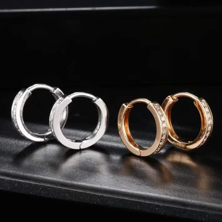 

18K White Rose Gold Melee Moissanite Earring Hoop Huggie Earrings Jewelry