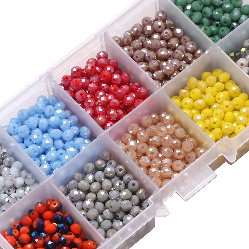 

Faceted Flat Rondelle Glass Beads Box Set 4MM Crystal Losse Beads For Jewelry Making Fashion Charming Pendant DIY Handmade Craft