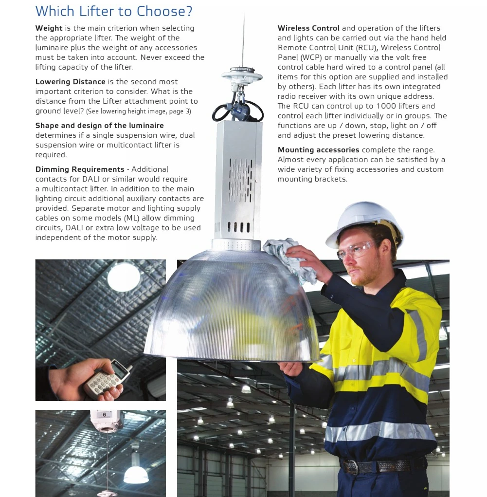 Lighting Lifter Chandelier Hoist 10m 15m 12kgs 15kgs Led High Bay