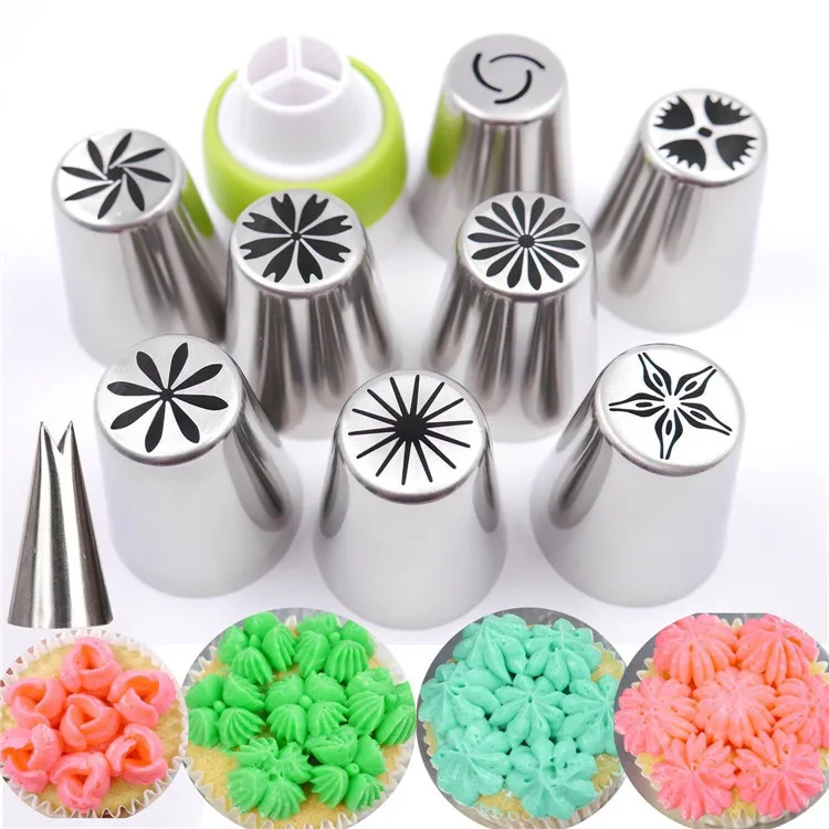 

10pcs Hot-sale Russian Piping Nozzles Sets Cake Piping Tips Stainless Steel Decorating Nozzle Cupcake Kit Pastry Bag Baking Tool