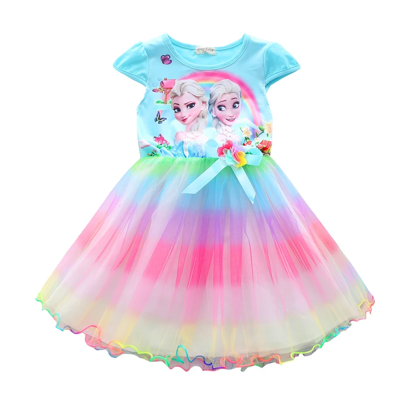 

Hot selling frozen dresses for girls cartoon design 2019 new arrival mesh princess dresses for children