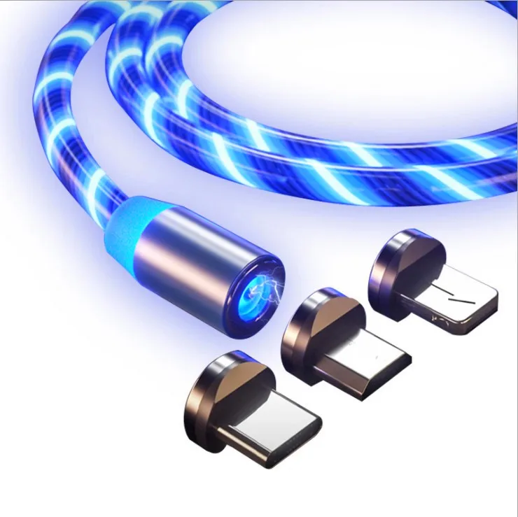 

3 in 1 magnetic charging cable Colorful quickly charge usb light led lightning cable charger for phone, Red/green/blue