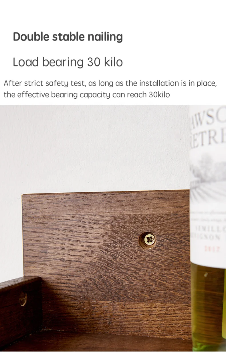 
Walnut Color 6 Bottles Wall-Mounted Wine Rack Bottle and Glass Storage Holder Wooden Wine Bottle Wall Shelves with 5 Hold 