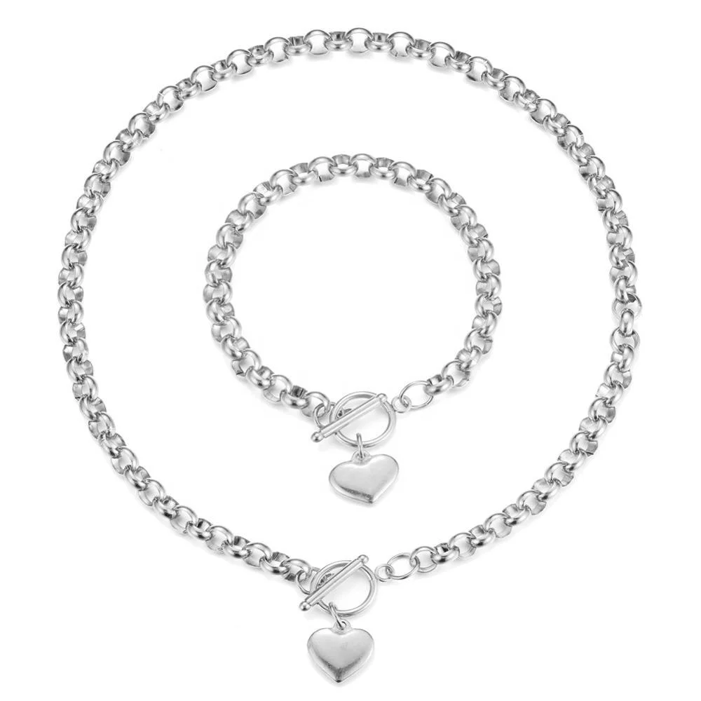 

Fashion Heart Necklace Bracelet Set O Chain Stainless Steel Pendant Necklaces Dobay Fashion Titanium BRJJ0909006 DHL Fedex 3pcs, Gold/rose godl/silver