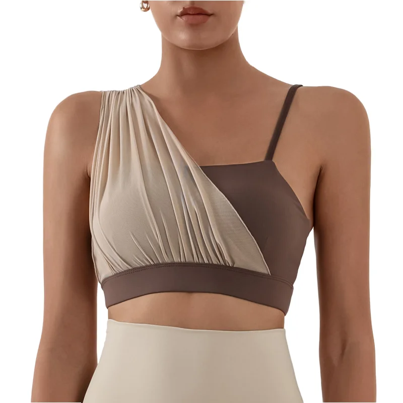 High Support拼接褶皱Spandex Nylon Sports Bra
