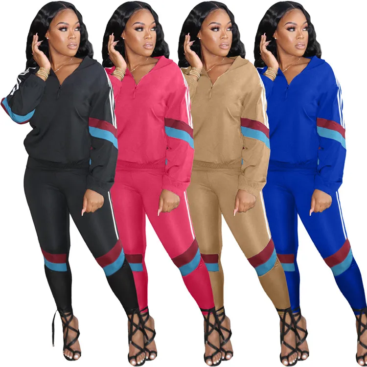 

Casual Lady Tracksuit Patchwork Tops And Pants Fall Jogging Women Two Piece Set