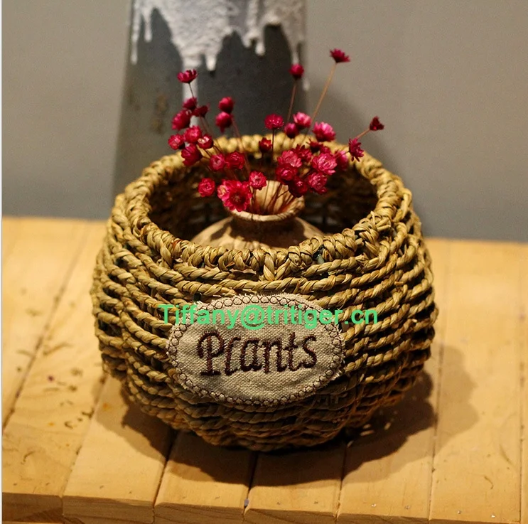 

Eco-friendly Corn Husk woven Flowerpot, White and brown or as customer's requirement