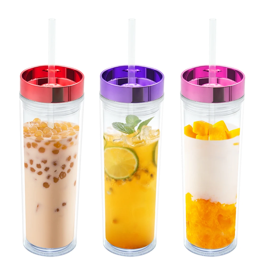 

Wholesale BPA FREE Clear Insulated Acrylic Tumblers 16oz Reusable Plastic Tumbler With Straw