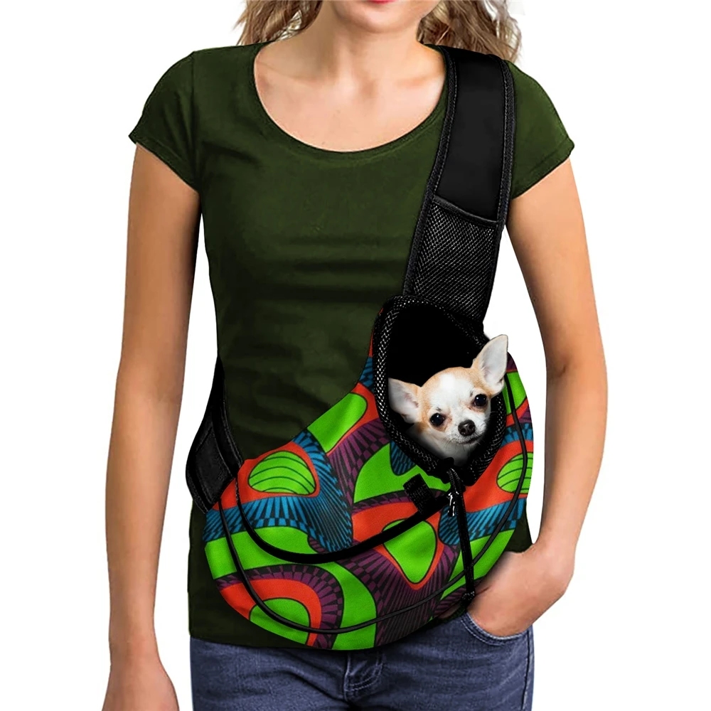 

African Dasgiki Green/Purple Pattern Dog Pet Products Pet Carrier Sling Bag Breathable Mesh Pet Carriee Bag for Puppy/Kitten, Customized color