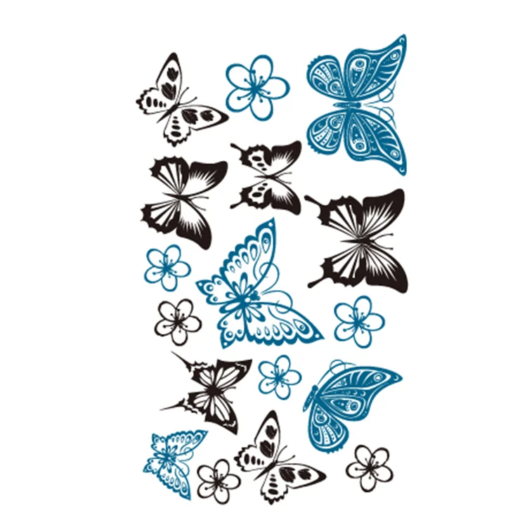 

Small wholesale high quality sexy black and blue butterfly waterproof tattoo stickers, Cmyk