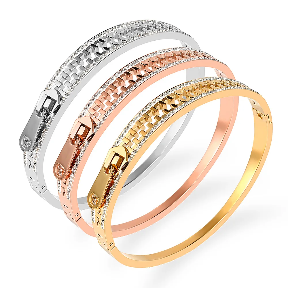 

zipper puller shape stainless steel designer bangle bracelet women, Picture