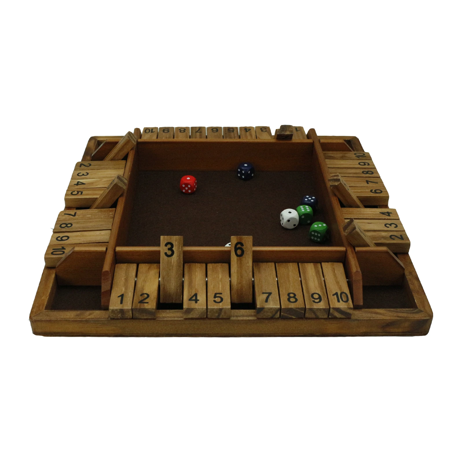 

Wooden 4 Players Shut The Box Dice Game Classics Tabletop Version and Pub Board GameVintage