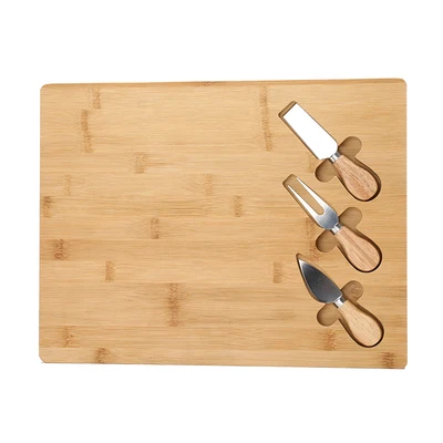 

Bamboo Cheese Board Set, Charcuterie Board and Serving Meat Platter with Stainless Steel Cheese Knives, Ideal for Wedding Gifts, Natural
