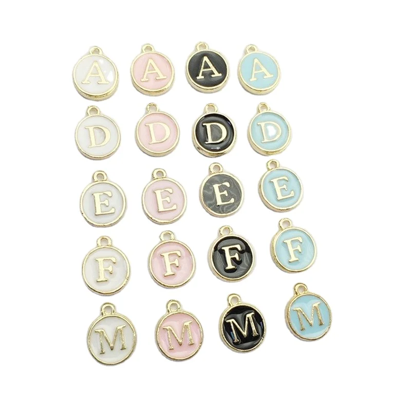 

Colorful Oil Drop Round  Disc Initial Letter Charms Enamel Metal Alphabet Pendant For DIY Necklace Jewelry, Multicolors
