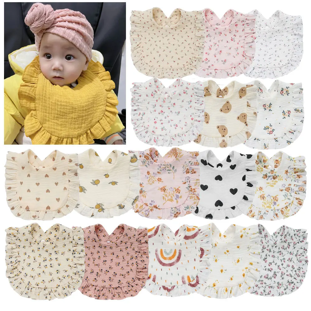 

High Quality Baby Feeding Cotton Drool Bib Ruffle Floral Infants Saliva Towel Soft Cotton Burp Cloth For Newborn Toddler Kids