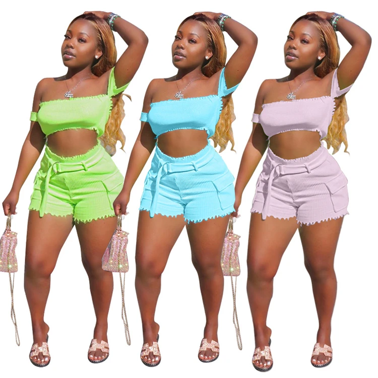 

S8016-2021 new arrivals solid color short summer two piece set women clothing, Picture shown