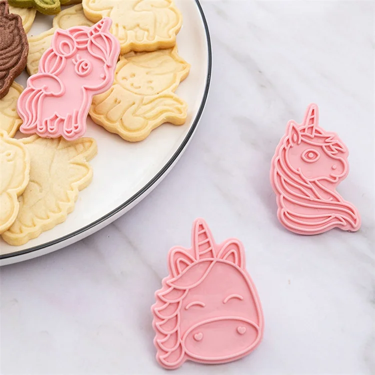 

6pcs/set Unicorn Shape Cookie Cutters Stamp Mold 3D Cake Biscuit Mould Unicorn Birthday Decor Baby Shower Party Baking Tools