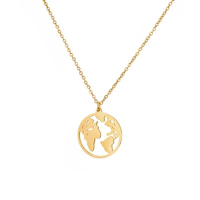 

14K Gold Plated Graduation Necklace Disc Double Side Engraved Hammered Initial Necklace Earth World Map Necklace, Gold color