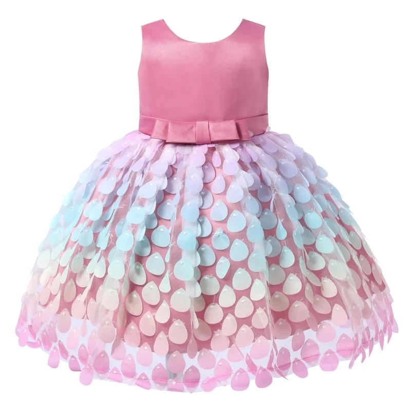 

Infant Baby Girls Mermaid Sleeveless Colorful Water Drop Shaped Applique Mesh Princess Dress