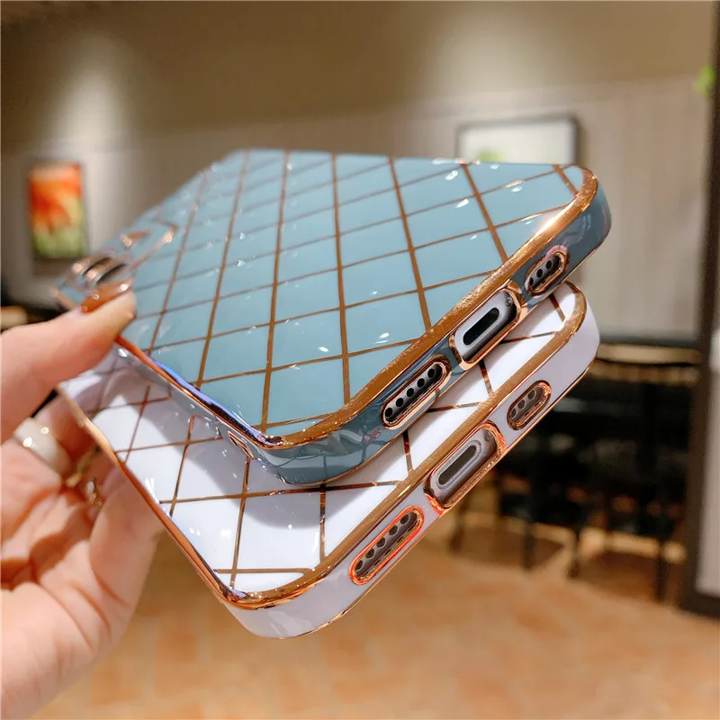 

Luxury Bling Glossy 3d Gold Diamond Pattern Soft Phone Case For Iphone