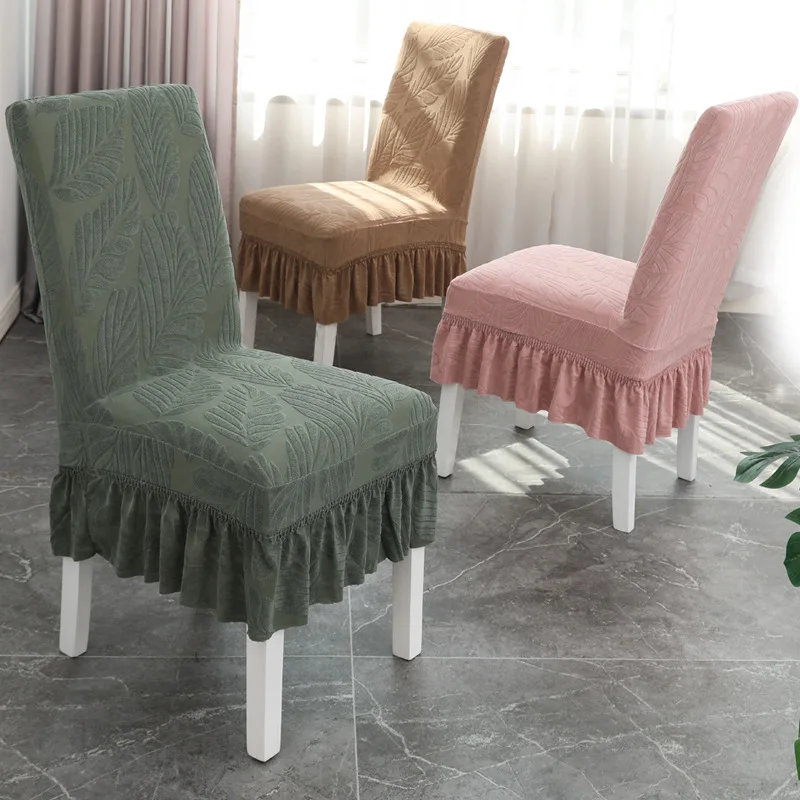 

Pure color Jacquard Skirt Dining Chair Covers Stretch Chair Covers Slipcover Chair Covers for Dining Wedding