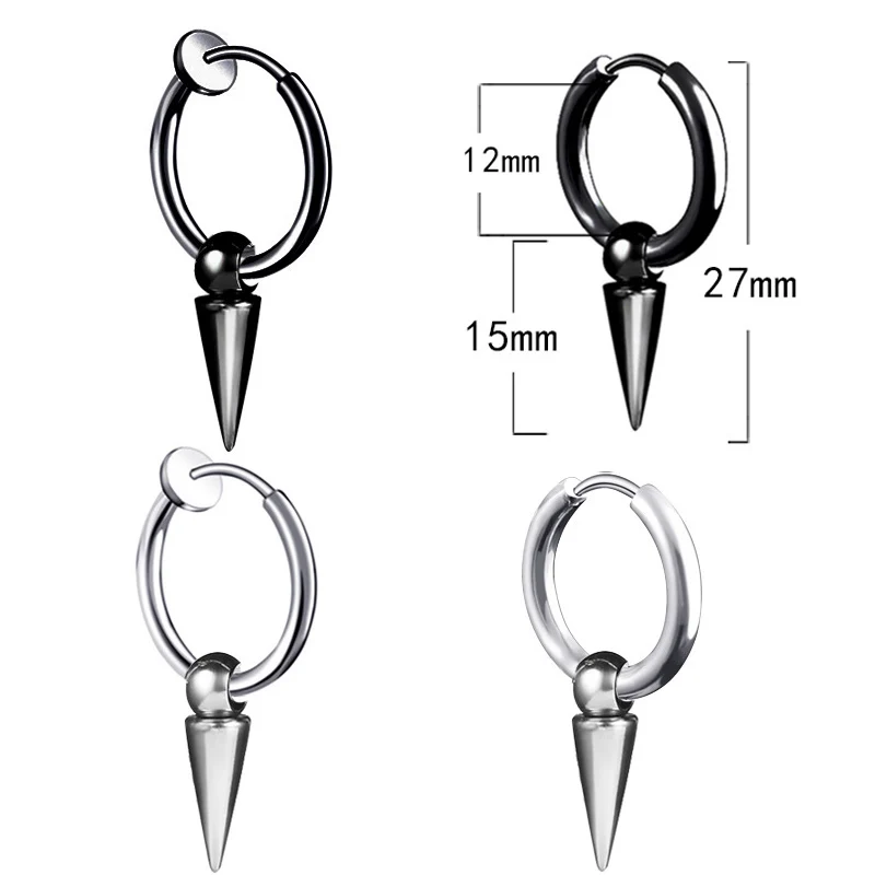 

Rock Punk mens earring Stainless Steel ear clip Single Pointed Boy Stud no pierced Earrings