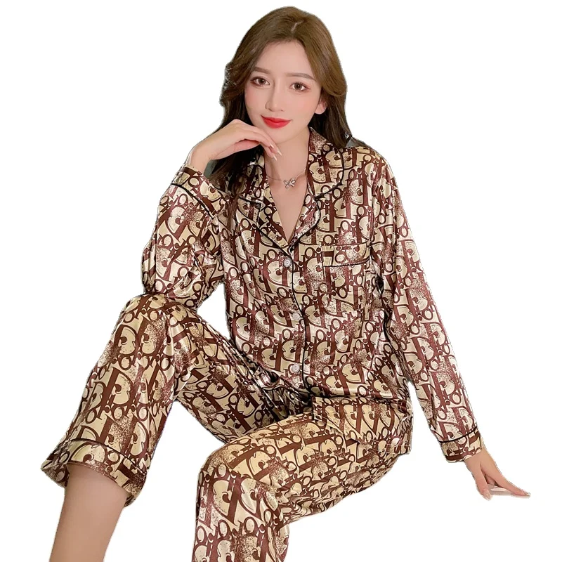 

designer silk pajamas women sleepwear long sleeve pajamas set, 17 colors
