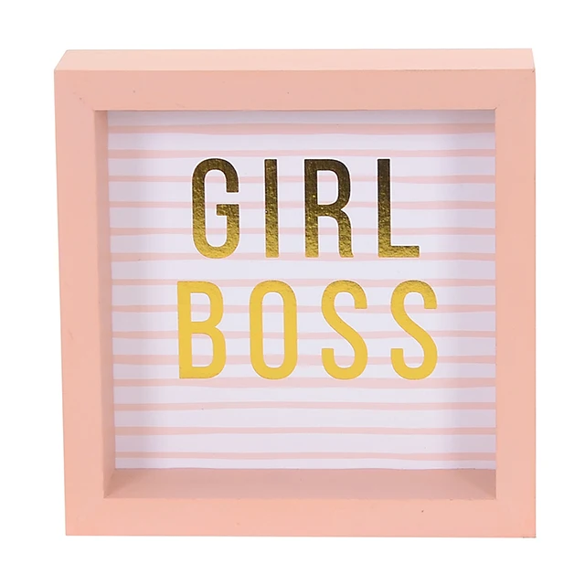 

GIRL BOSS wood block box sign with Motivational Inspirational Sayings for Home Decor, Pink