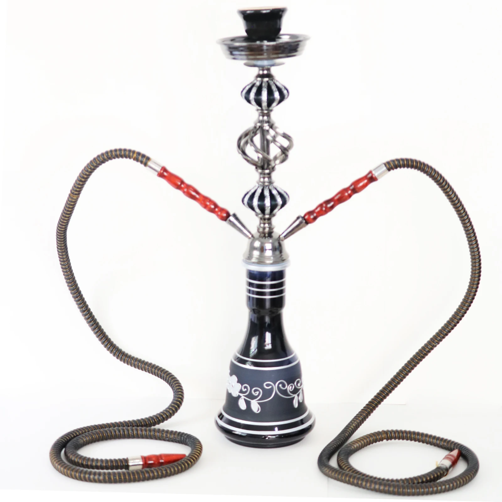 

2021 hot sale factory direct arabic hookah set cigarette holder double tube glass pipe hookah, Black