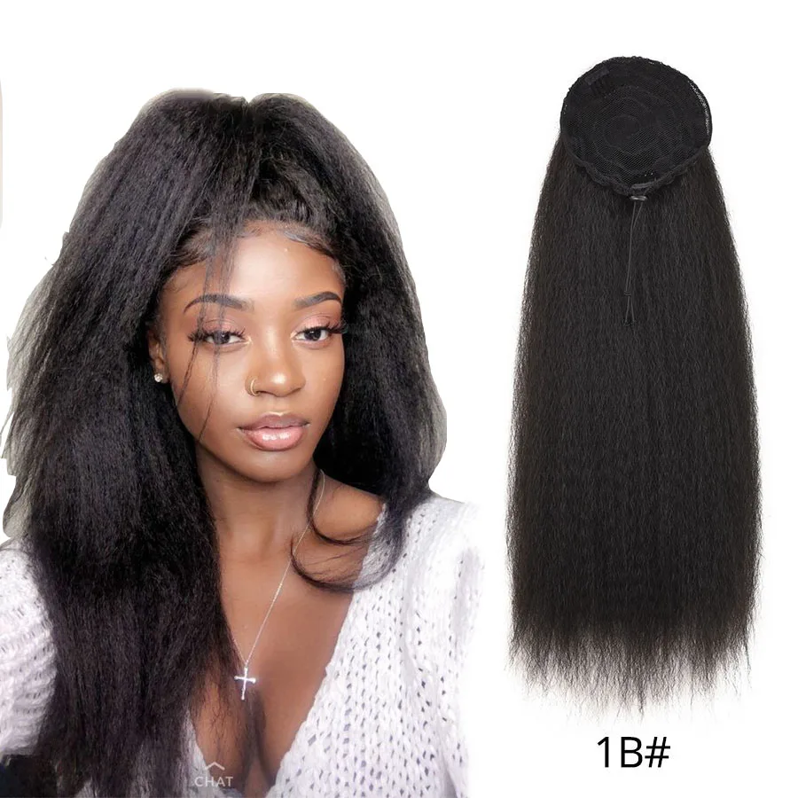 

Private Label 22 Inch Drawstring Ponytail Hair Extension Clip Synthetic Afro Kinky Straight Ponytail Hairpieces For Black Woman