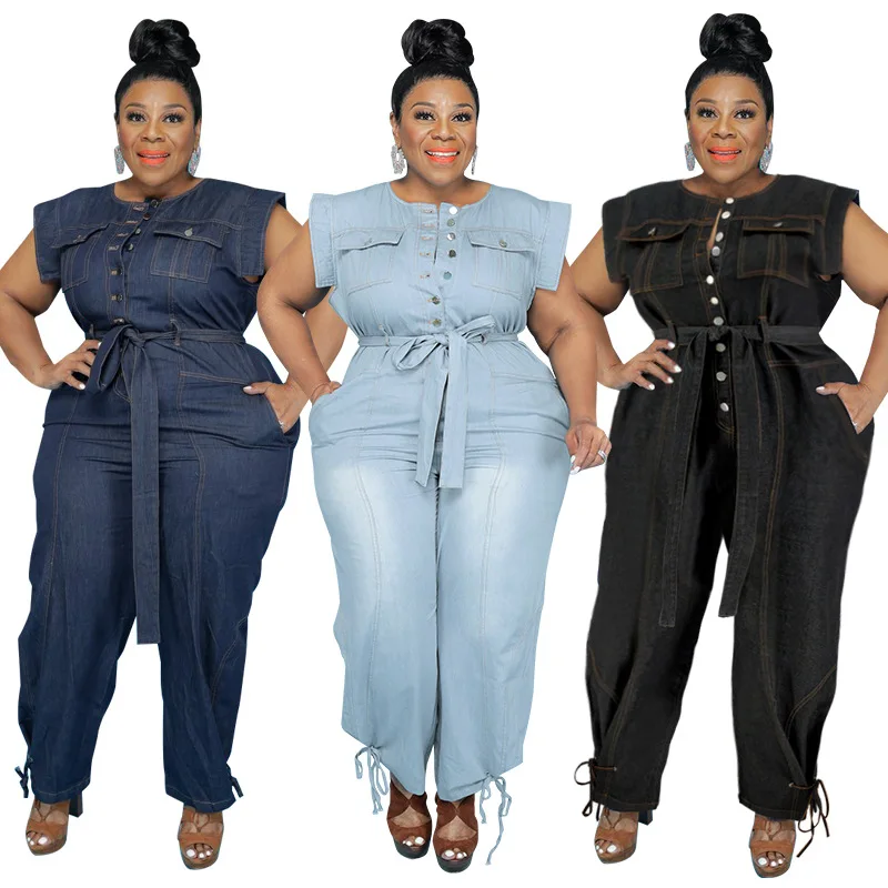 

MY803 New Arrival Autumn Washed Jeans Short Sleeve Women Denim Jumpsuit Pants Sexy Plus Size Jumpsuit
