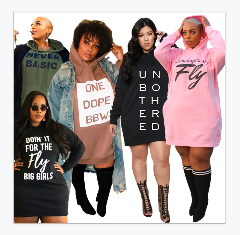 

Hot Sale Fashion Midi Plus Size Clothing 1X-5X Letter Printing Hoodie Women Casual Dress, As pictures
