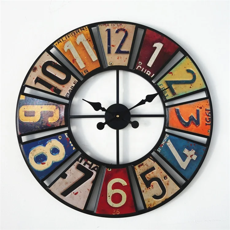 

Metal Antique Large License Plate Big Clock Wall